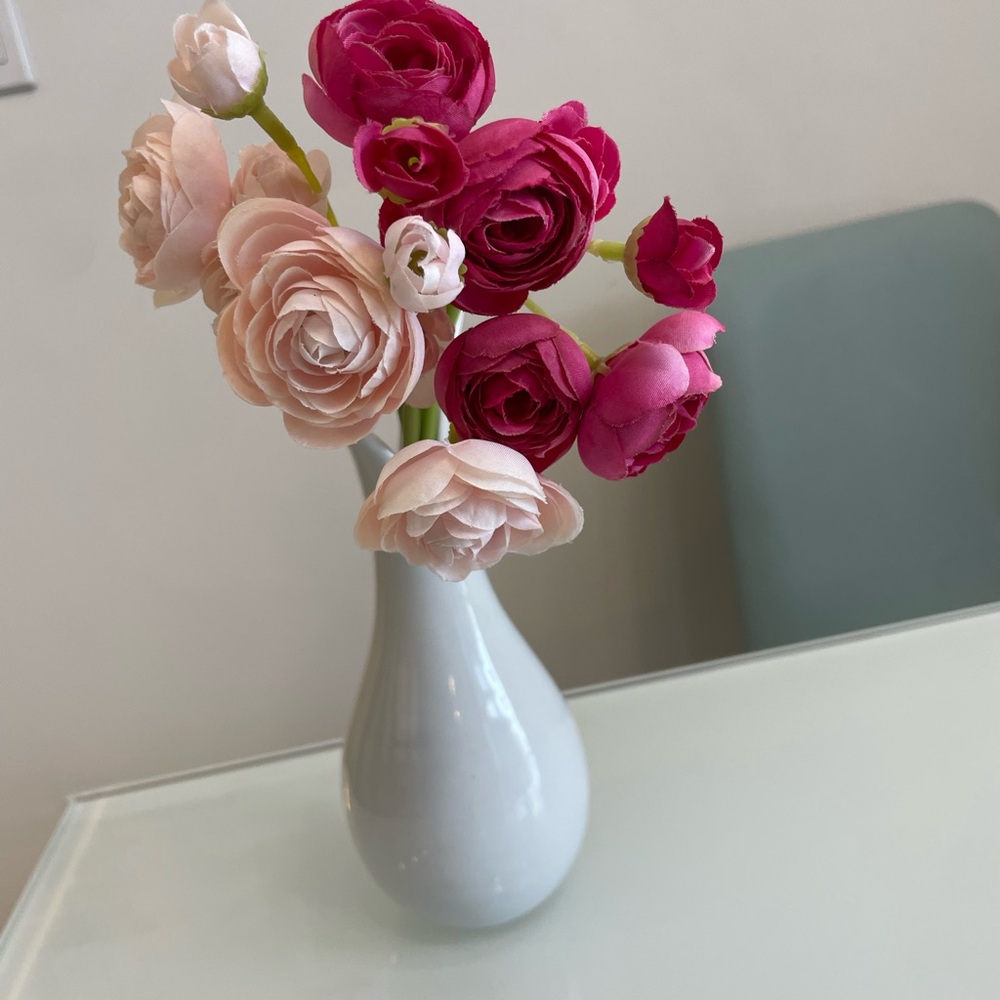 Elegant Pink and Cream Floral Arrangement in White Vase